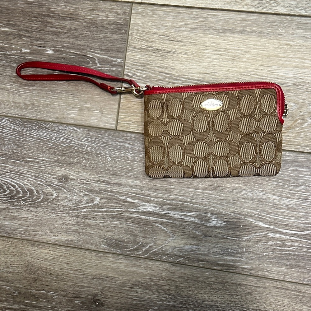 Coach Brown and Red Wristlet Clutch
